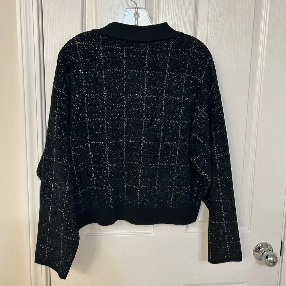 BOSS by Hugo Boss Women’s Sparkle Tweed Cropped Jacket in Black Lurex Plaid Sz L